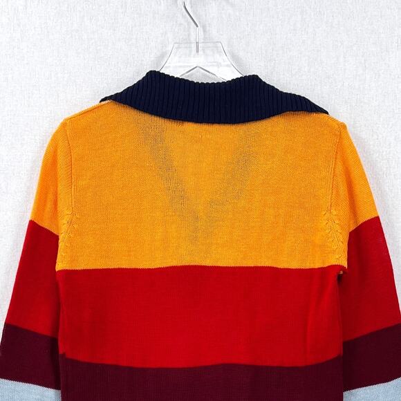 VINTAGE 70s Rainbow Sweater Mens Long Sleeve Polo California Dreamin COLLEGE MAN - Picture 4 of 16